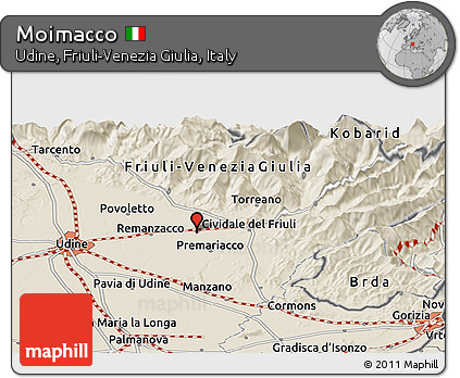 Shaded Relief Panoramic Map of Moimacco