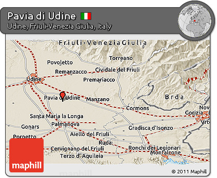 Shaded Relief Panoramic Map of Pavia Di Udine