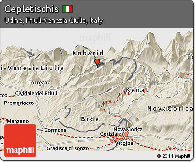 Shaded Relief Panoramic Map of Cepletischis