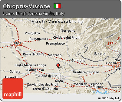 Shaded Relief Panoramic Map of Chiópris-Viscone