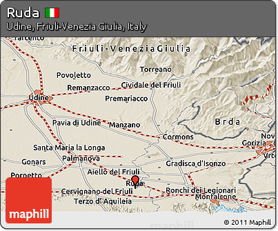 Shaded Relief Panoramic Map of Ruda