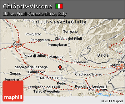 Shaded Relief Panoramic Map of Chiópris-Viscone