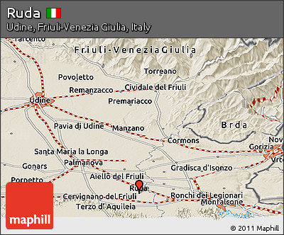 Shaded Relief Panoramic Map of Ruda