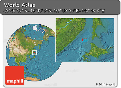 Satellite Location Map of the Area around 46° 1' 3" N, 140° 19' 29" E