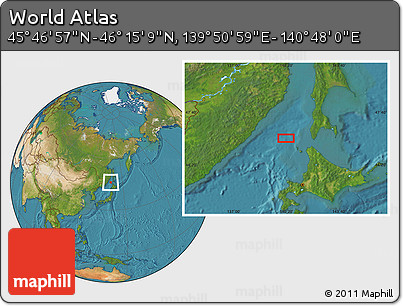 Satellite Location Map of the Area around 46° 1' 3" N, 140° 19' 29" E