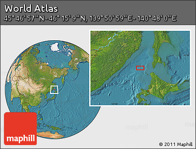 Satellite Location Map of the Area around 46° 1' 3" N, 140° 19' 29" E