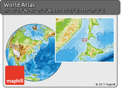 Physical Location Map of the Area around 46° 1' 3" N, 141° 10' 30" E