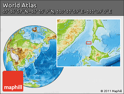 Physical Location Map of the Area around 46° 1' 3" N, 141° 10' 30" E