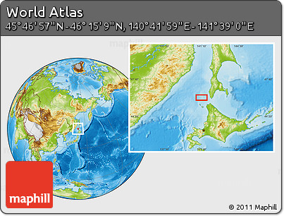 Physical Location Map of the Area around 46° 1' 3" N, 141° 10' 30" E