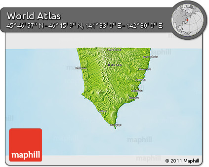 Physical 3D Map of the Area around 46° 1' 3" N, 142° 1' 30" E