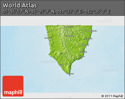 Physical 3D Map of the Area around 46° 1' 3" N, 142° 1' 30" E