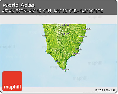 Physical 3D Map of the Area around 46° 1' 3" N, 142° 1' 30" E