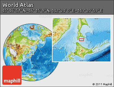 Physical Location Map of the Area around 46° 1' 3" N, 142° 52' 30" E