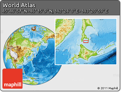 Physical Location Map of the Area around 46° 1' 3" N, 142° 52' 30" E