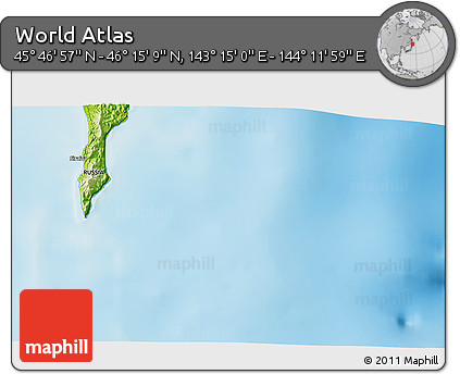 Physical 3D Map of the Area around 46° 1' 3" N, 143° 43' 29" E