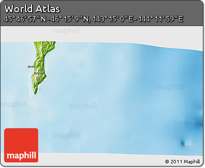 Physical 3D Map of the Area around 46° 1' 3" N, 143° 43' 29" E