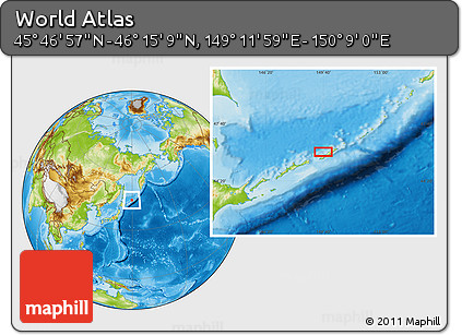 Physical Location Map of the Area around 46° 1' 3" N, 149° 40' 30" E