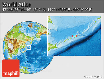 Physical Location Map of the Area around 46° 1' 3" N, 149° 40' 30" E