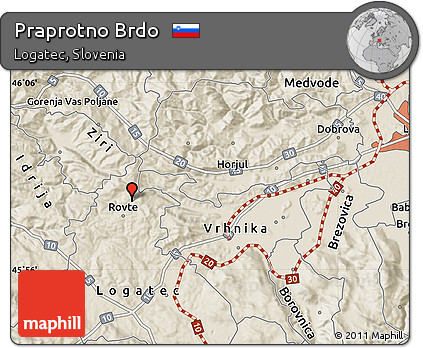 Shaded Relief Map of Praprotno Brdo