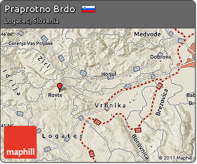 Shaded Relief Map of Praprotno Brdo