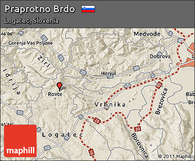 Shaded Relief Map of Praprotno Brdo