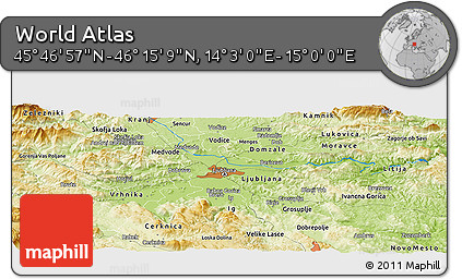 Physical Panoramic Map of the Area around 46° 1' 3" N, 14° 31' 30" E