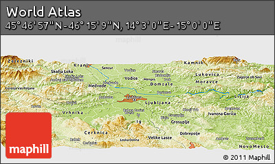 Physical Panoramic Map of the Area around 46° 1' 3" N, 14° 31' 30" E