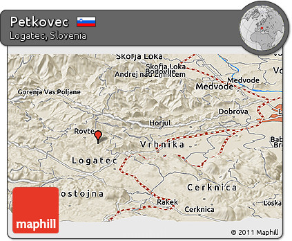Shaded Relief Panoramic Map of Petkovec