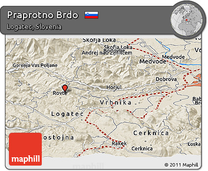 Shaded Relief Panoramic Map of Praprotno Brdo