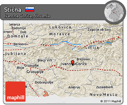 Shaded Relief Panoramic Map of Stična