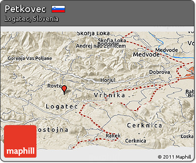 Shaded Relief Panoramic Map of Petkovec