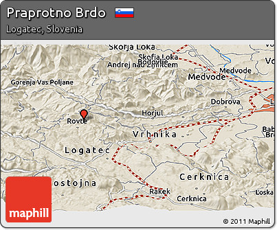 Shaded Relief Panoramic Map of Praprotno Brdo