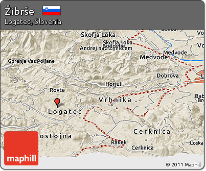 Shaded Relief Panoramic Map of Žibrše