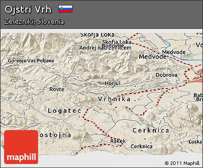 Shaded Relief Panoramic Map of Ojstri Vrh