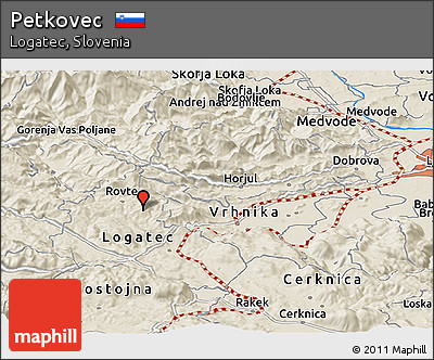 Shaded Relief Panoramic Map of Petkovec