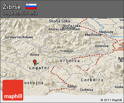 Shaded Relief Panoramic Map of Žibrše