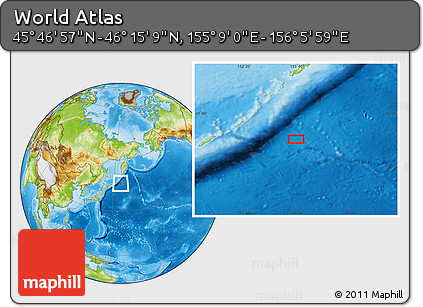 Physical Location Map of the Area around 46° 1' 3" N, 155° 37' 30" E