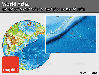 Physical Location Map of the Area around 46° 1' 3" N, 155° 37' 30" E