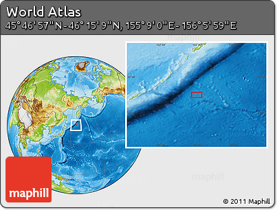 Physical Location Map of the Area around 46° 1' 3" N, 155° 37' 30" E