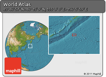 Satellite Location Map of the Area around 46° 1' 3" N, 155° 37' 30" E