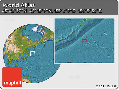 Satellite Location Map of the Area around 46° 1' 3" N, 155° 37' 30" E