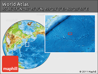 Physical Location Map of the Area around 46° 1' 3" N, 159° 52' 30" E