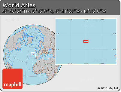 Gray Location Map of the Area around 46° 1' 3" N, 15° 13' 29" W