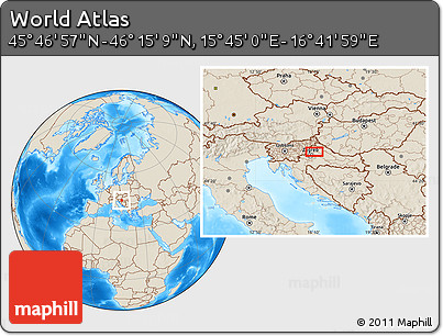 Shaded Relief Location Map of the Area around 46° 1' 3" N, 16° 13' 30" E