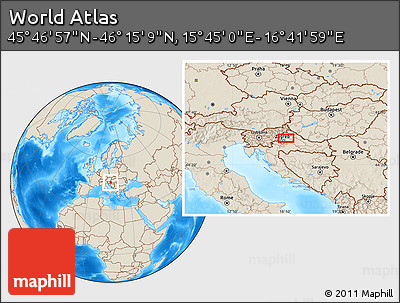 Shaded Relief Location Map of the Area around 46° 1' 3" N, 16° 13' 30" E