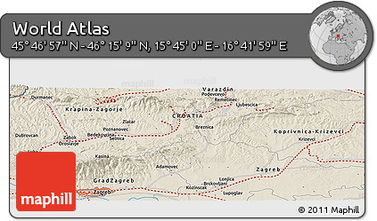 Shaded Relief Panoramic Map of the Area around 46° 1' 3" N, 16° 13' 30" E