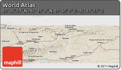 Shaded Relief Panoramic Map of the Area around 46° 1' 3" N, 16° 13' 30" E