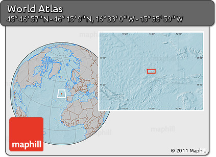Gray Location Map of the Area around 46° 1' 3" N, 16° 4' 29" W, hill shading