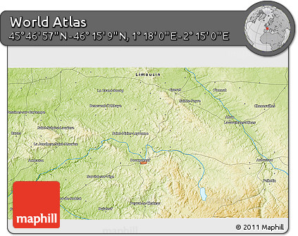 Physical 3D Map of the Area around 46° 1' 3" N, 1° 46' 29" E