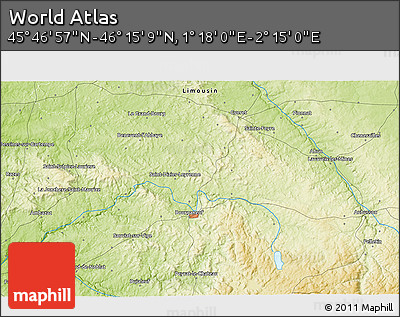 Physical 3D Map of the Area around 46° 1' 3" N, 1° 46' 29" E